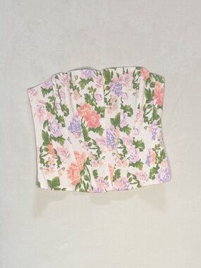 Zara Floral Strapless Corset Top in Pink, Green, Lavender